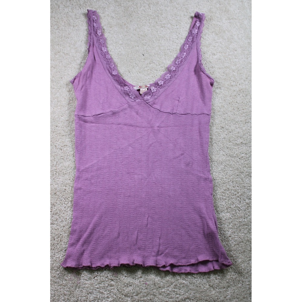 Miss Bison Lavender Lace Trim‎ Ribbed Tank Top Womens M Sleeveless Y2K Babydoll